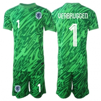 Billige Fotballdrakt Nederland Bart Verbruggen #1 Keeper Replika Bortedraktsett Barn VM 2026 Kortermet (med bukser)